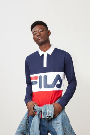 FILA Harley Rugby Shirt Polos Navy / Red / White,Mens Clothing | CA.RLPYIH491